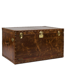 Load image into Gallery viewer, Leather Vintage Streamer Trunk Coffee Table
