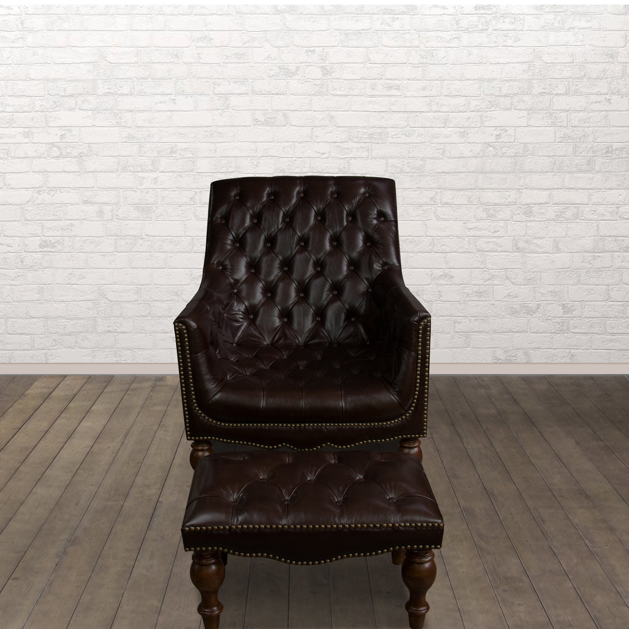 Churchill Leather Reading Chair with Foot Stool