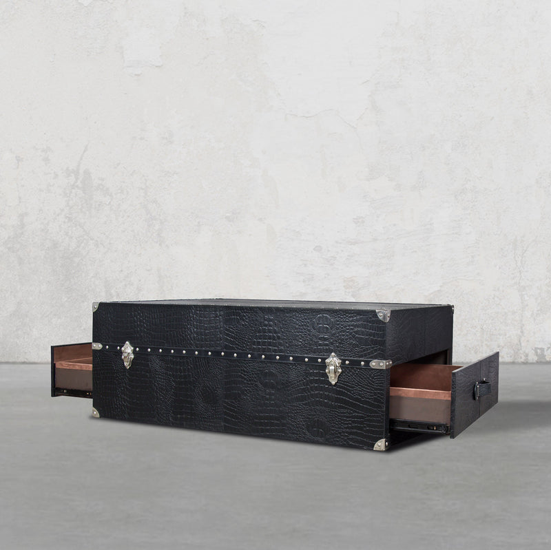 Vintage Trunk Coffee Table in Black Leather