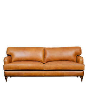 Lancashire Round Arm Three Seater Leather Sofa