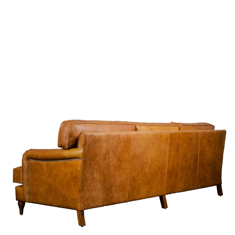 Lancashire Round Arm Four Seater Leather Sofa
