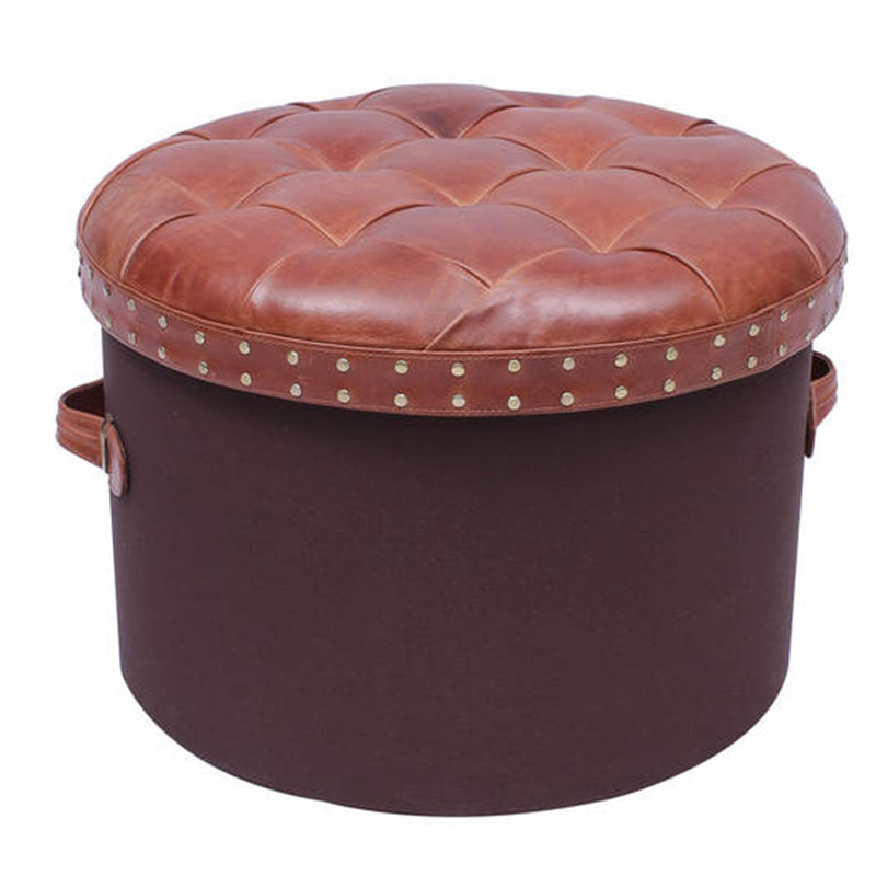 Genuine Leather Round Pouffe