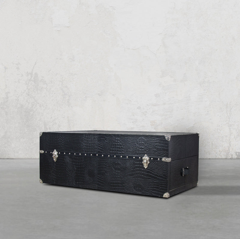 Vintage Trunk Coffee Table in Black Leather