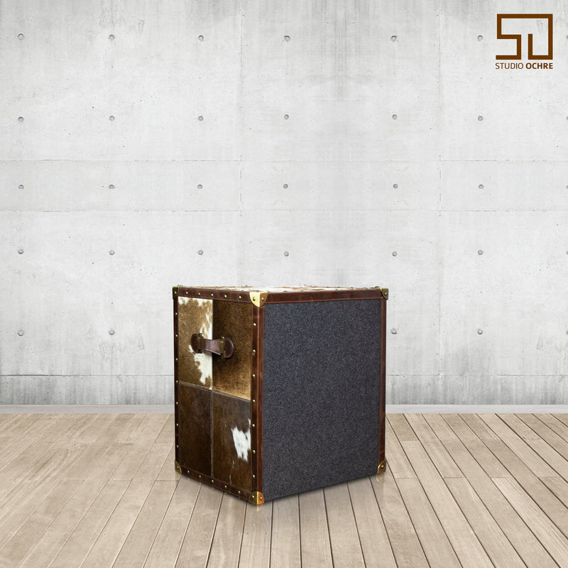 Brown Hair-on Leather Bed Side Table