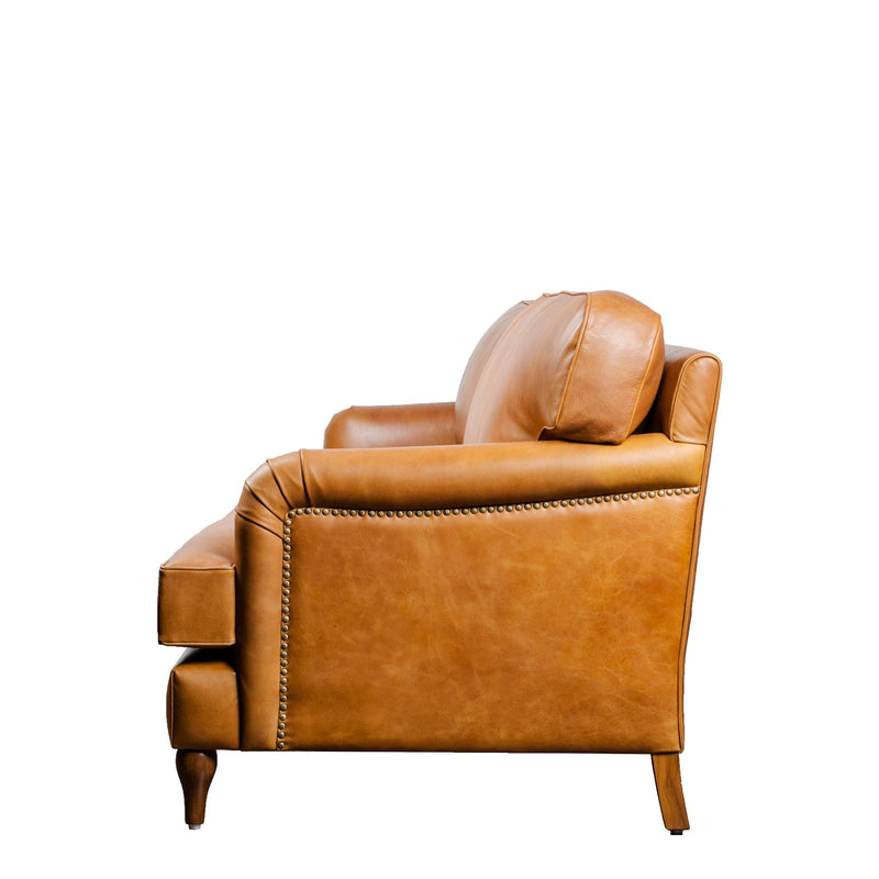 Lancashire Round Arm Three Seater Leather Sofa