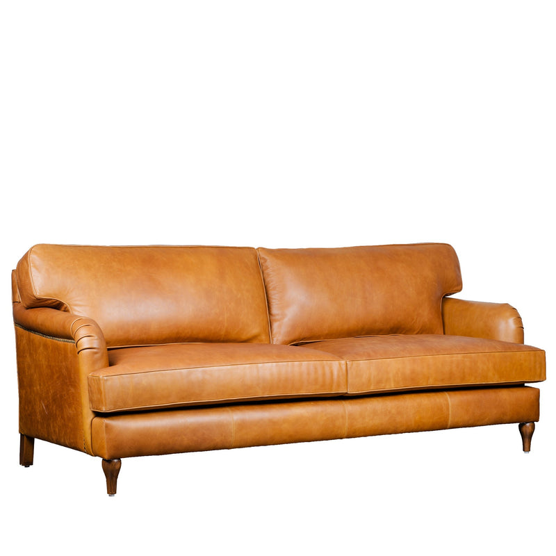 Lancashire Round Arm Three Seater Leather Sofa