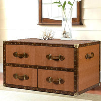 Leather Vintage Trunk Coffee Table - Tan