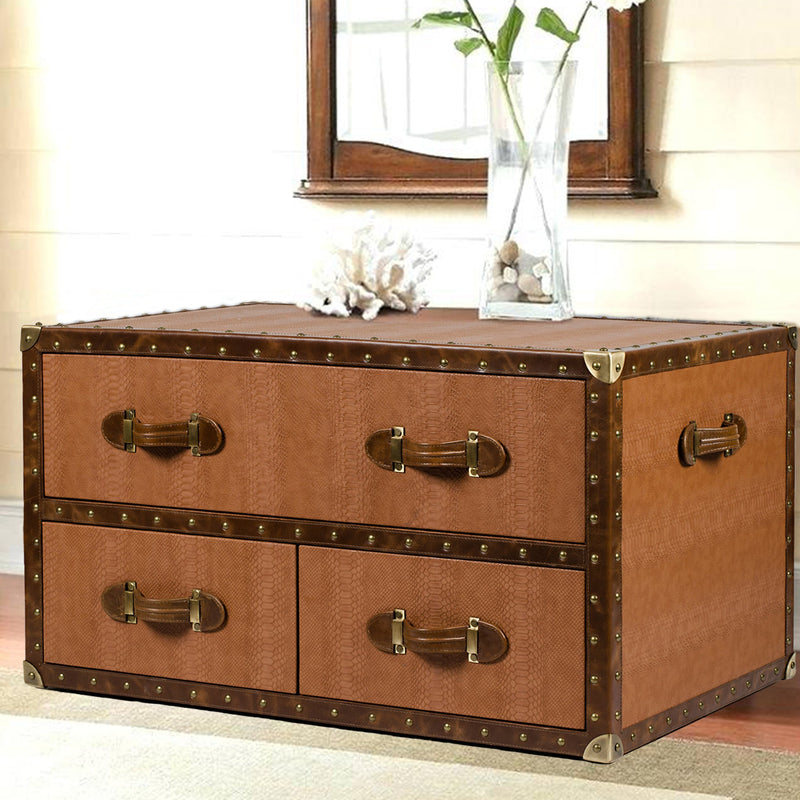 Leather Vintage Trunk Coffee Table - Tan