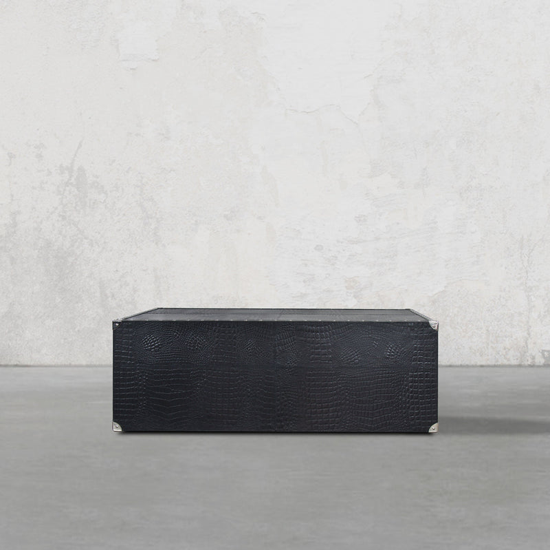 Vintage Trunk Coffee Table in Black Leather