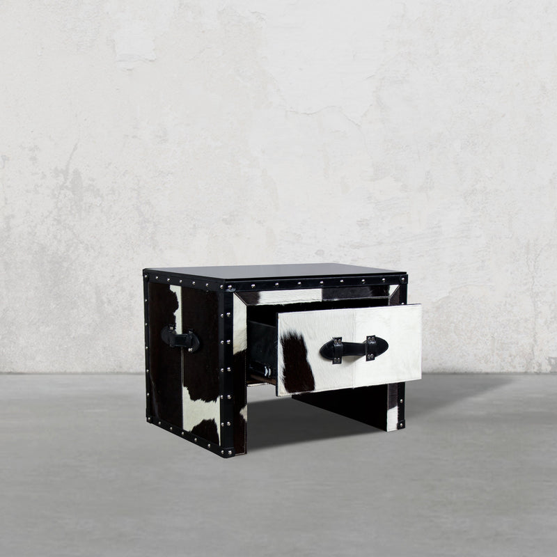 Black & White Hair-on Bed Side Table