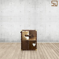 Brown Hair-on Leather Bed Side Table