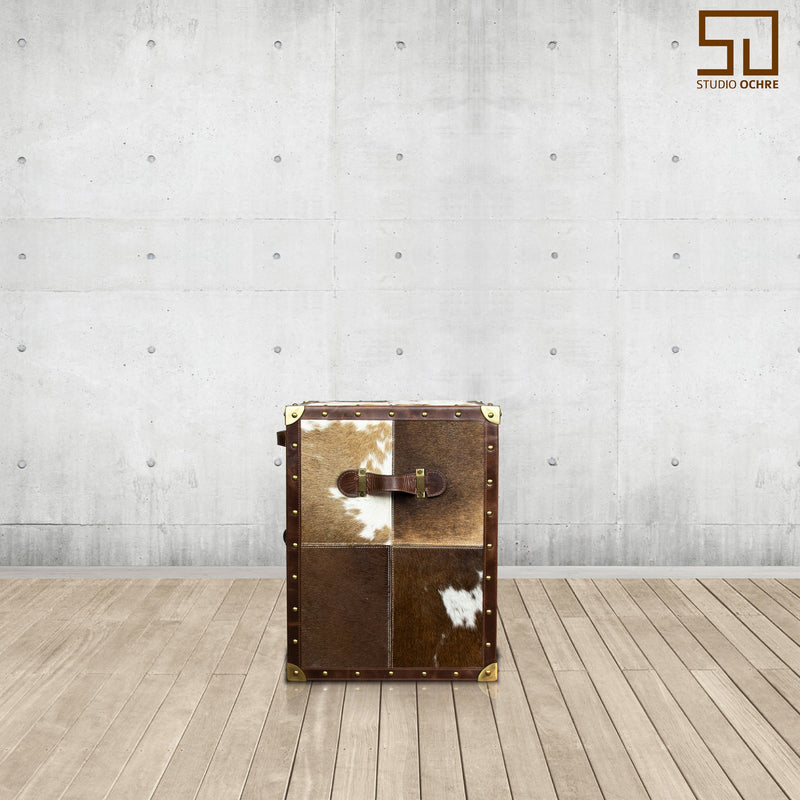 Brown Hair-on Leather Bed Side Table
