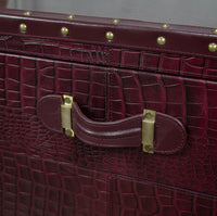 Vintage Trunk Coffee Table with Glass Top - Burgundy
