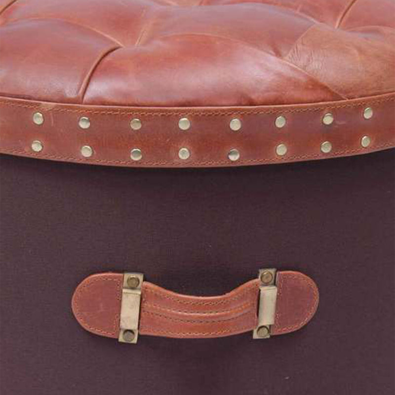 Genuine Leather Round Pouffe