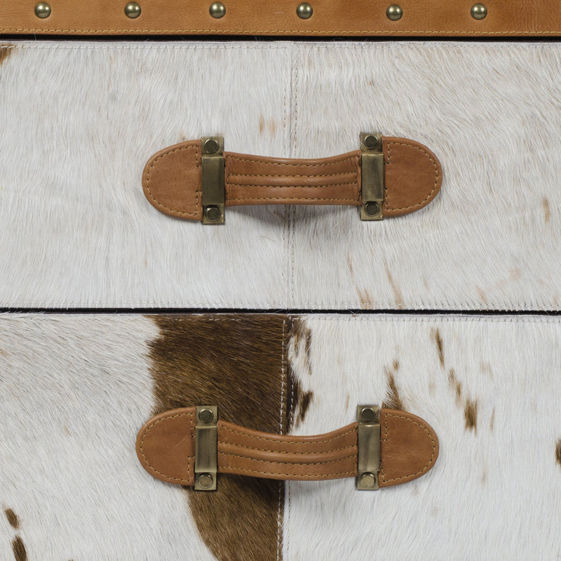 Vintage Trunk Chest of Drawers cum TV Unit - Natural Hair-on