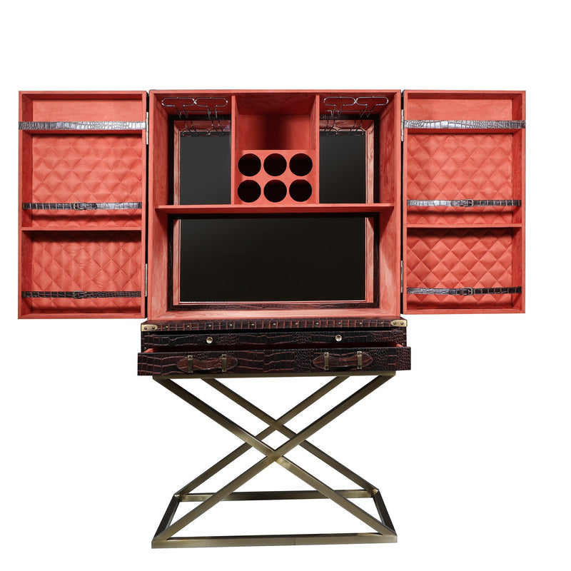 Heritage Trunk Bar on Stand - Vintage Brown Tan