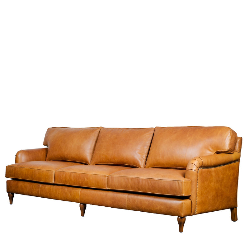 Lancashire Round Arm Four Seater Leather Sofa