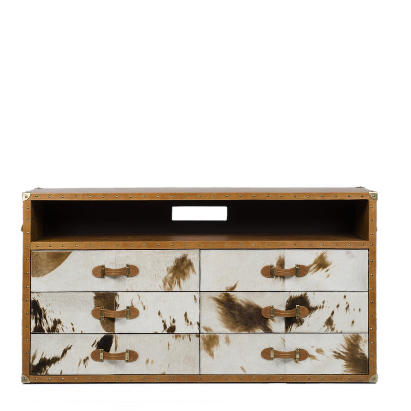 Vintage Trunk Chest of Drawers cum TV Unit - Natural Hair-on