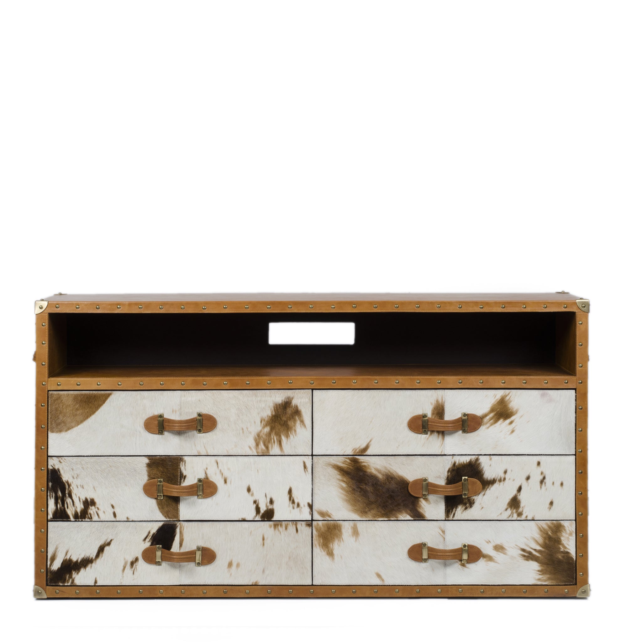 Vintage Trunk Chest of Drawers cum TV Unit - Natural Hair-on