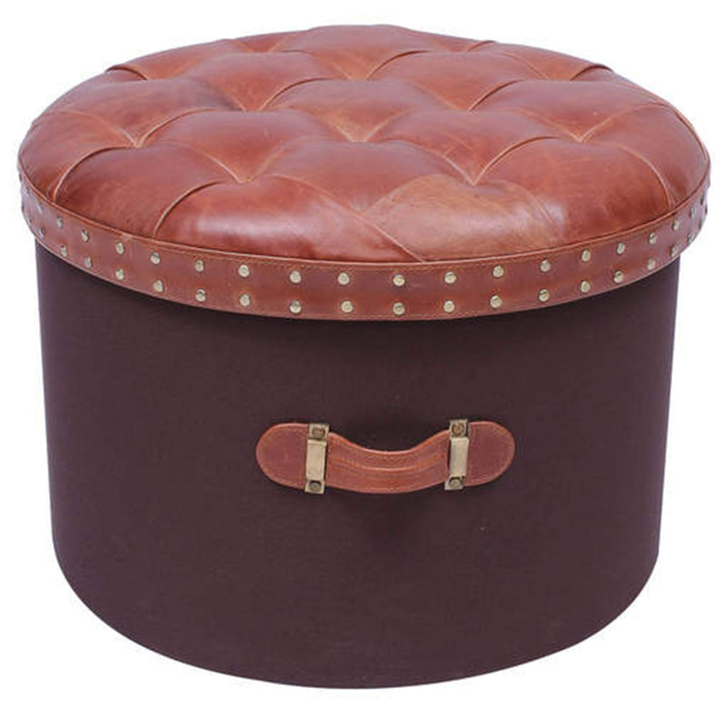 Genuine Leather Round Pouffe