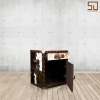 Brown Hair-on Leather Bed Side Table