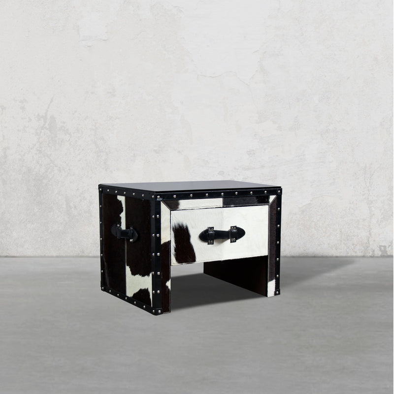 Black & White Hair-on Bed Side Table