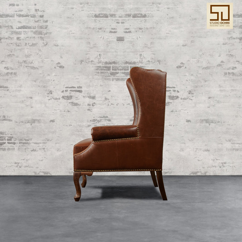 Heritage Wing Chair in Vintage Brown