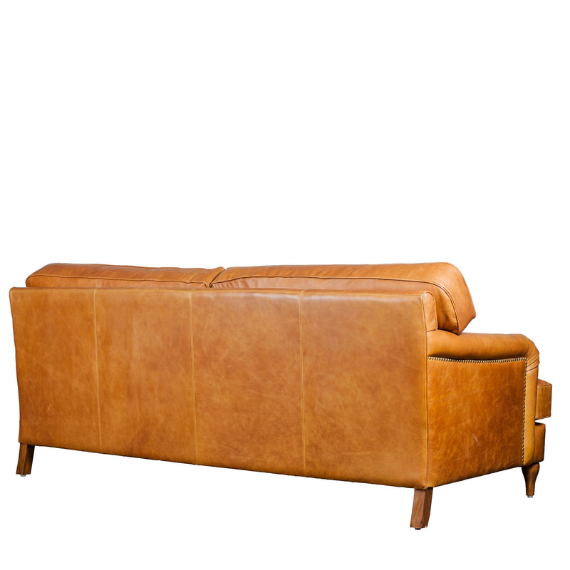 Lancashire Round Arm Three Seater Leather Sofa