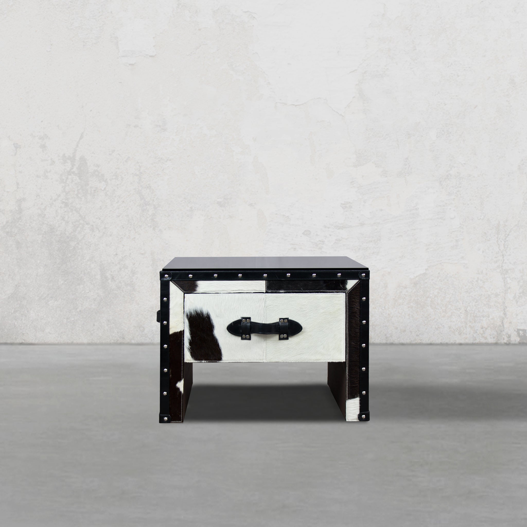 Black & White Hair-on Bed Side Table