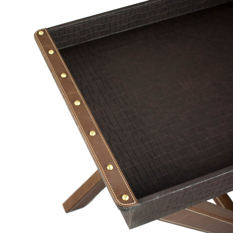 Tray On Stand in Brown Leather