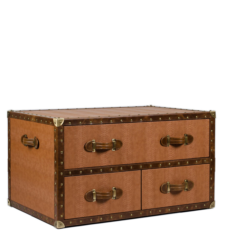 Leather Vintage Trunk Coffee Table - Tan