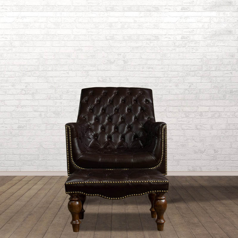 Churchill Leather Reading Chair with Foot Stool