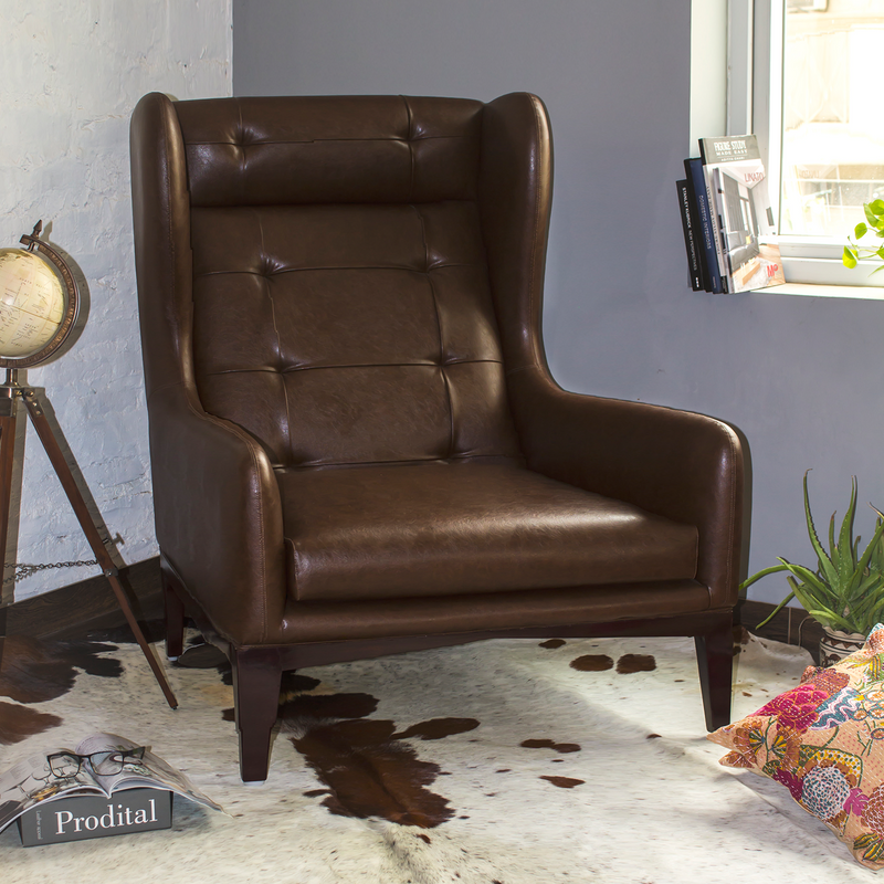 Manhattan High Back Wing Chair - Coffee Brown