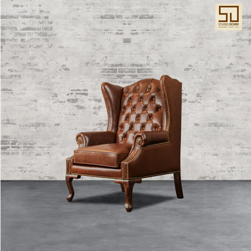 Heritage Wing Chair in Vintage Brown
