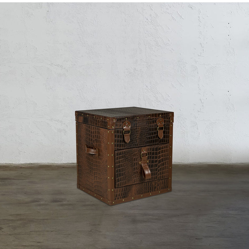 Bed Side Table with Top Open - Vintage Brown Tan