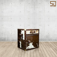 Brown Hair-on Leather Bed Side Table