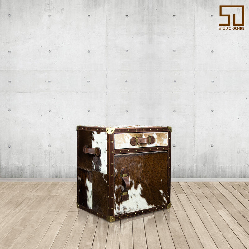Brown Hair-on Leather Bed Side Table