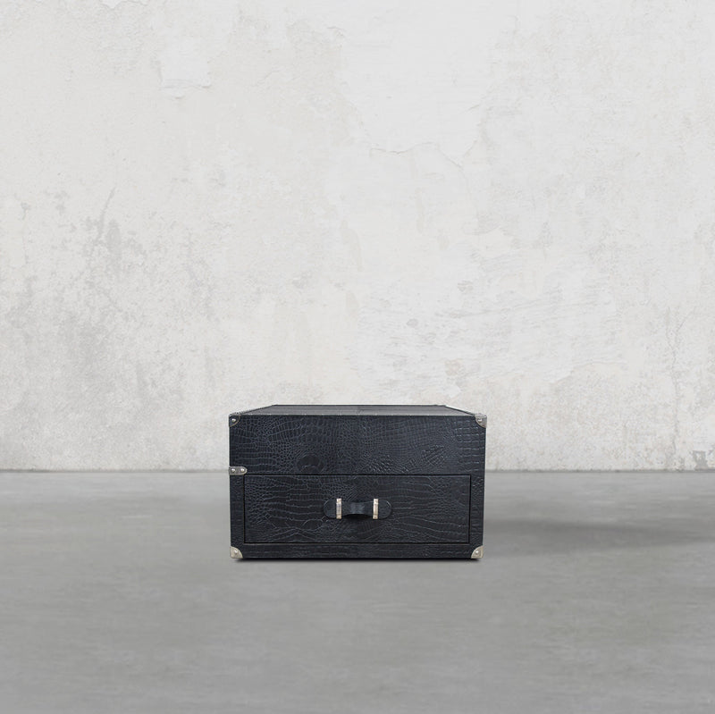 Vintage Trunk Coffee Table in Black Leather