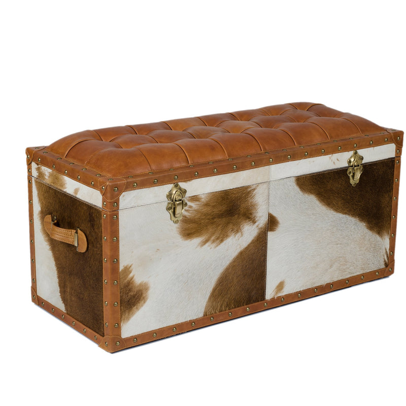 Long Seating and Storage Trunk - Natural Hair-on