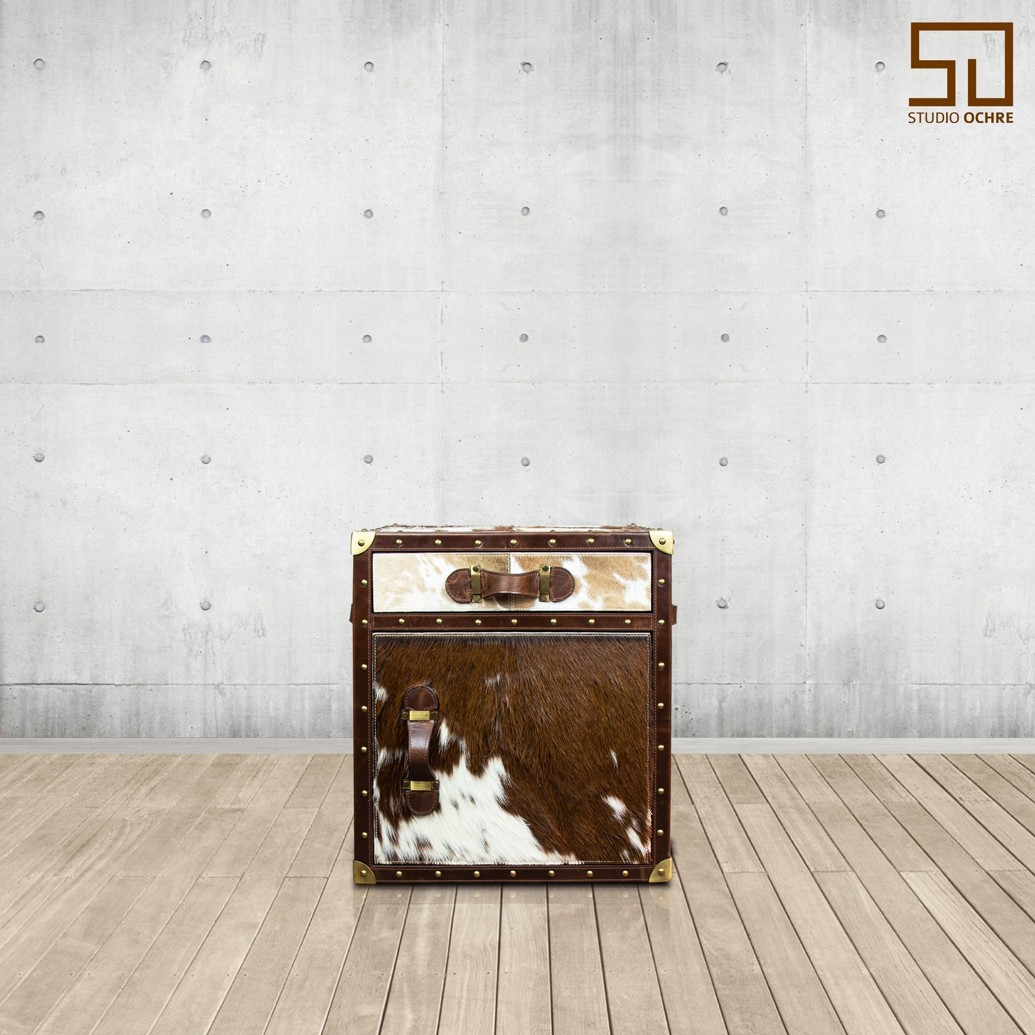 Brown Hair-on Leather Bed Side Table