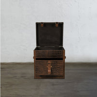 Bed Side Table with Top Open - Vintage Brown Tan