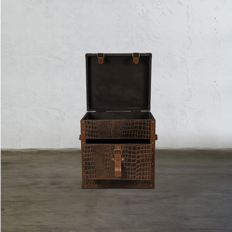 Bed Side Table with Top Open - Vintage Brown Tan