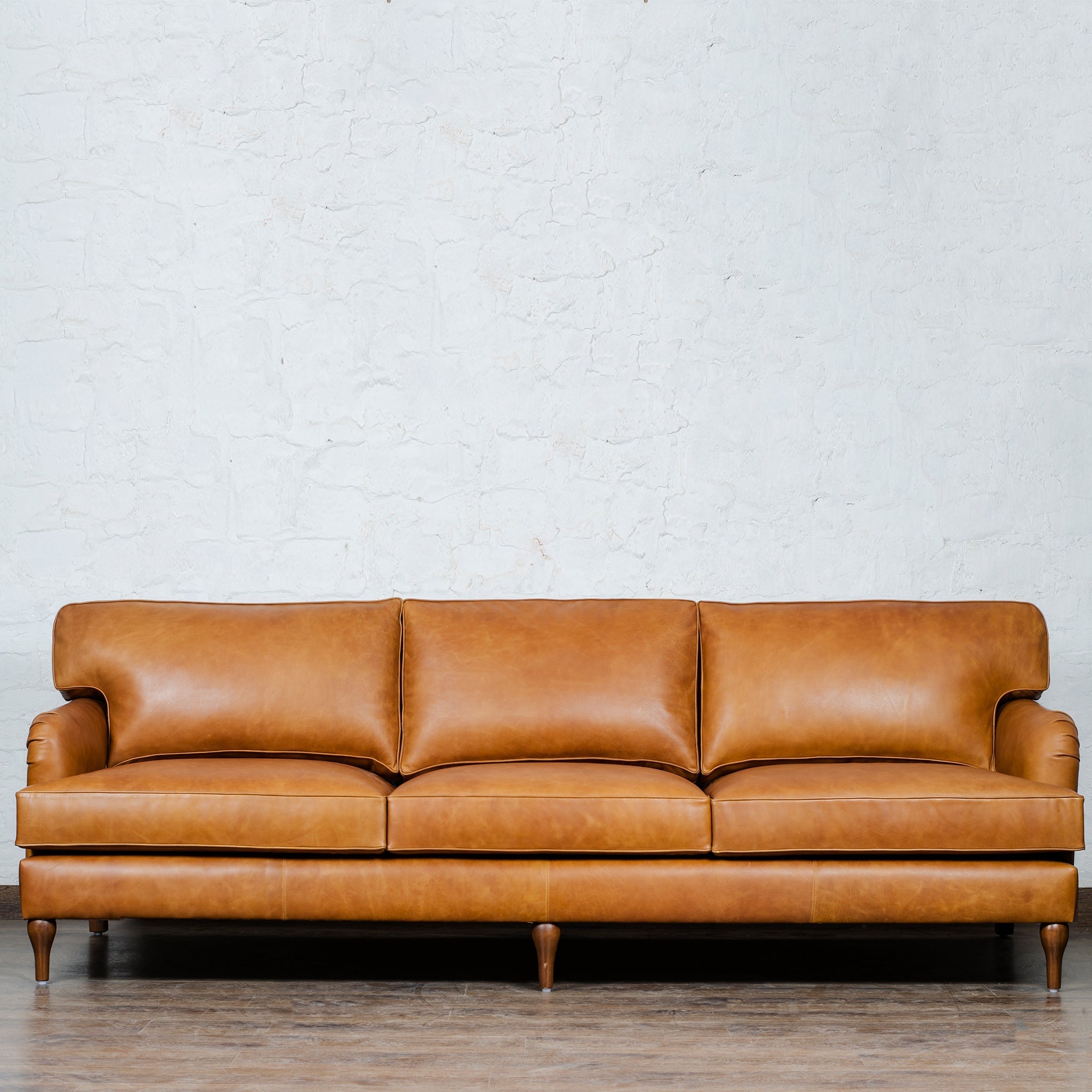 Lancashire Round Arm Four Seater Leather Sofa