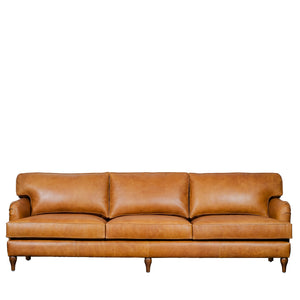 Lancashire Round Arm Four Seater Leather Sofa