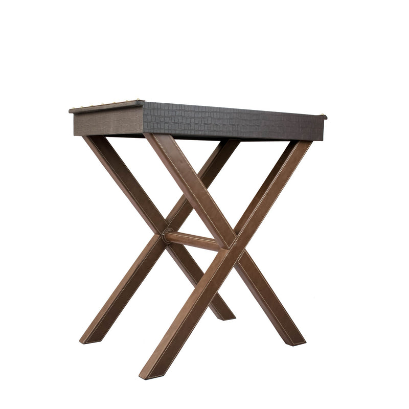 Tray On Stand in Brown Leather