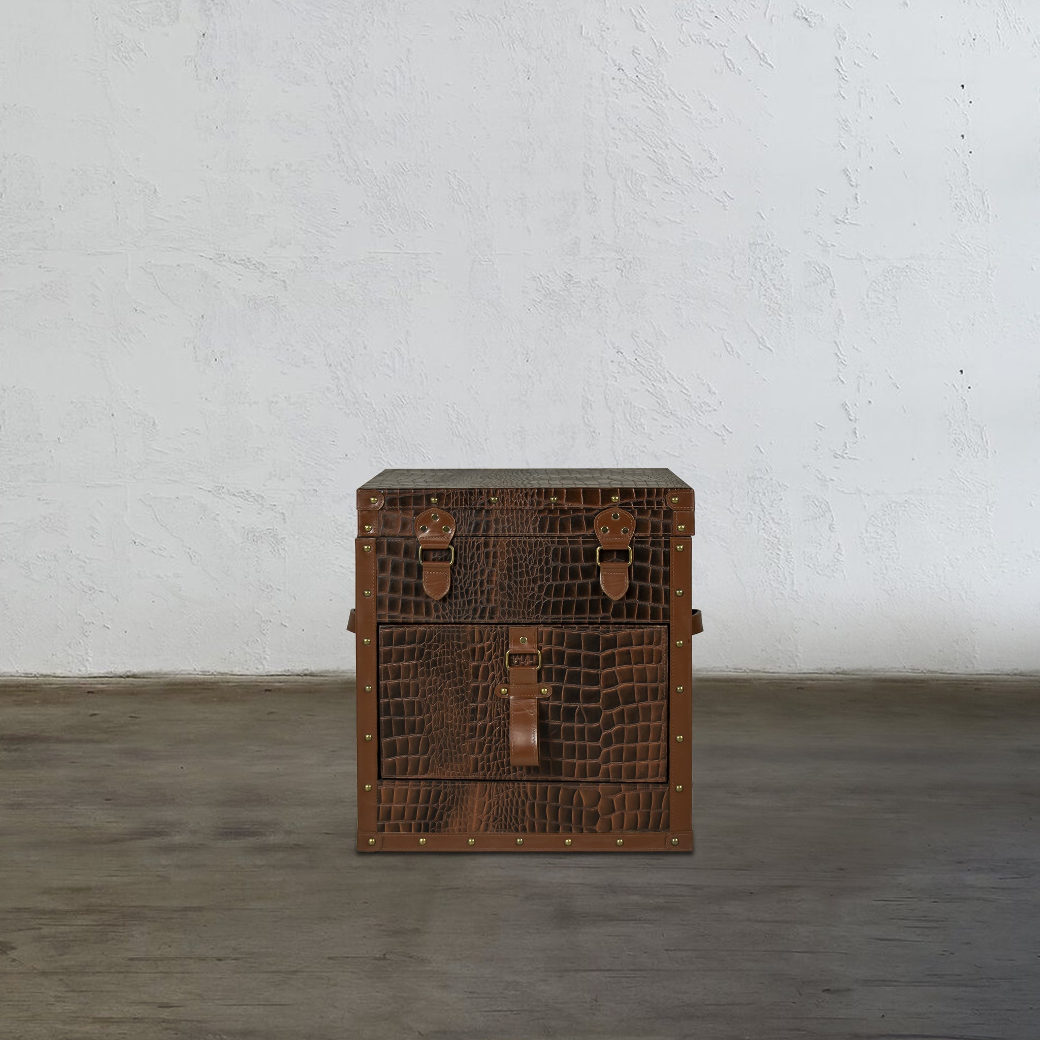 Bed Side Table with Top Open - Vintage Brown Tan