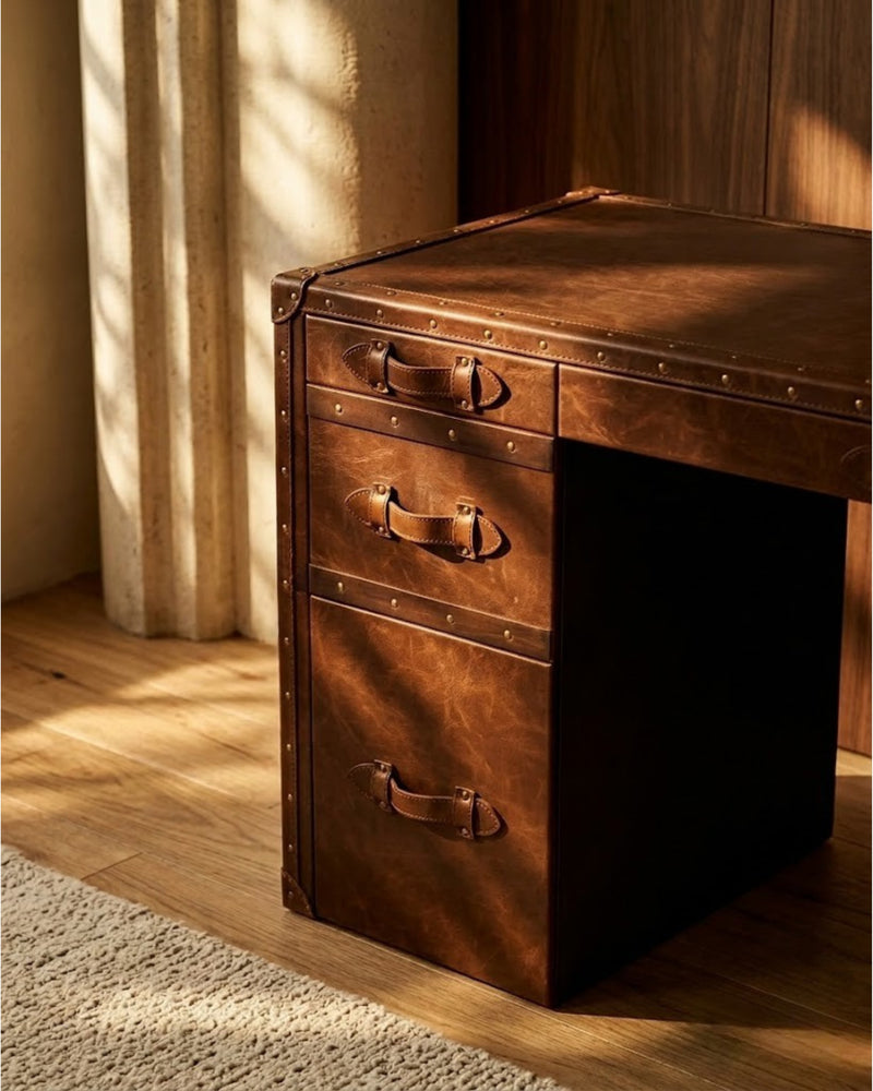 Directors Desk in Vintage Tan Leather