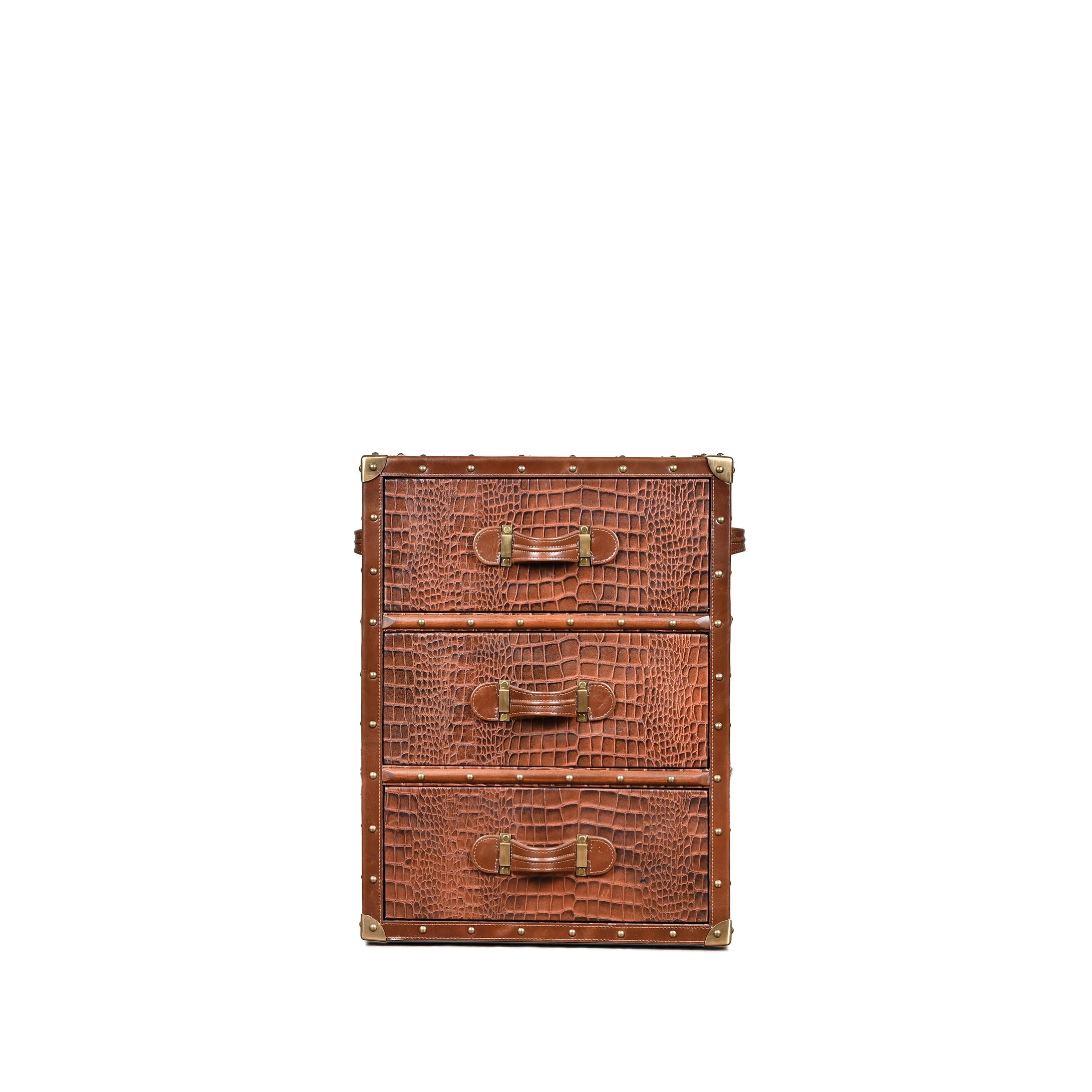 Vintage Streamer Trunk Bed Side Table - Vintage Brown