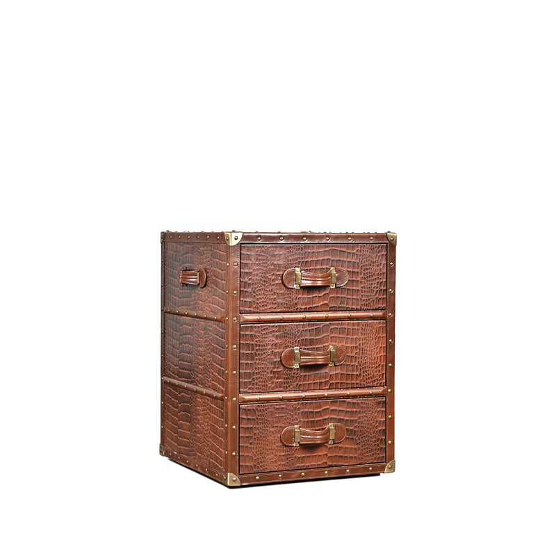 Vintage Streamer Trunk Bed Side Table - Vintage Brown