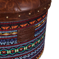 Traditional Multicolor Textile Round Pouffe